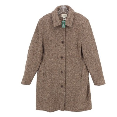 NWT LL BEAN Wool Blend Tweed 3/4 Coat Brown Speckled Women's Size 18