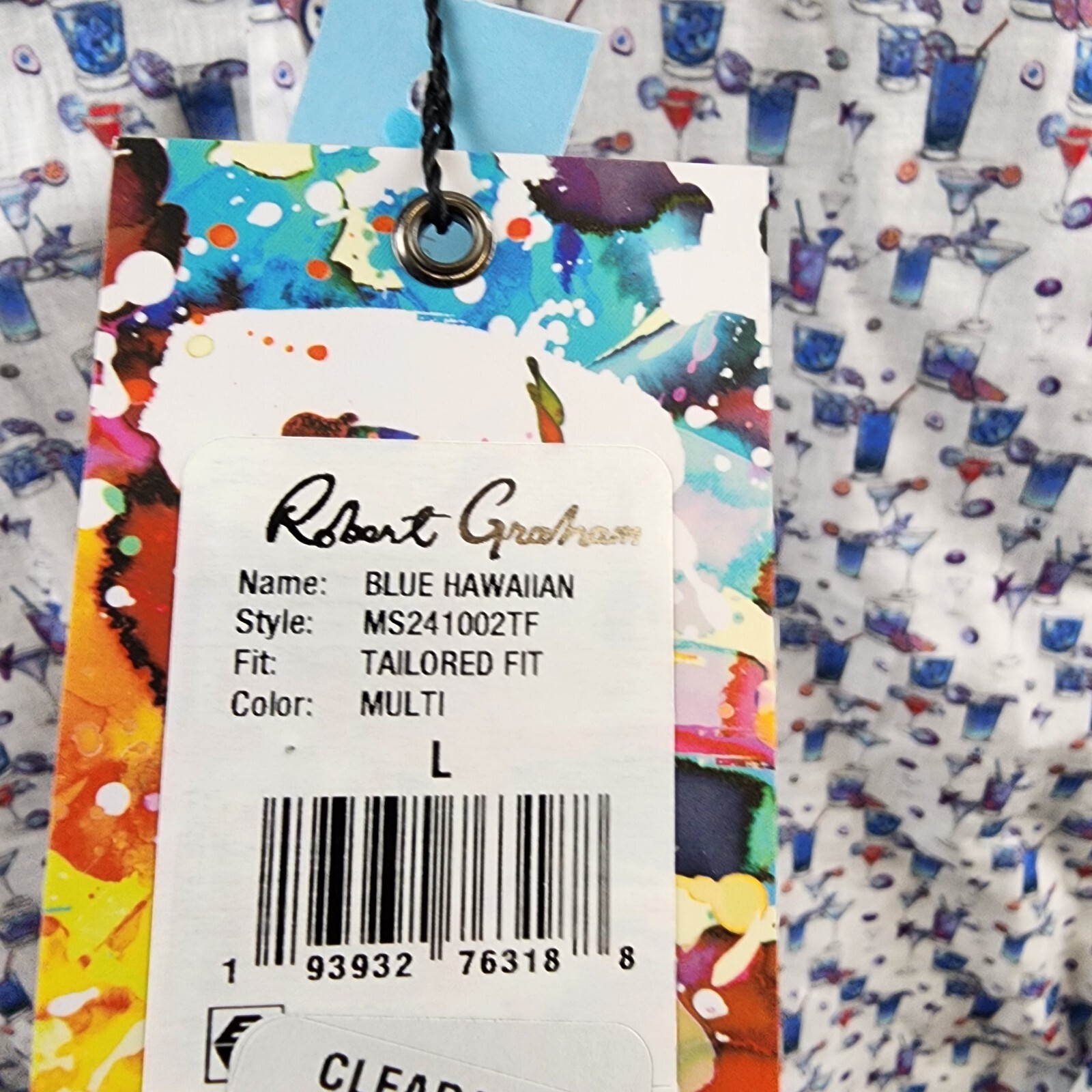 Robert Graham Linen Blend Button Front Shirt Men's L Blue Hawaiian Long Sleeve - Picture 8 of 16