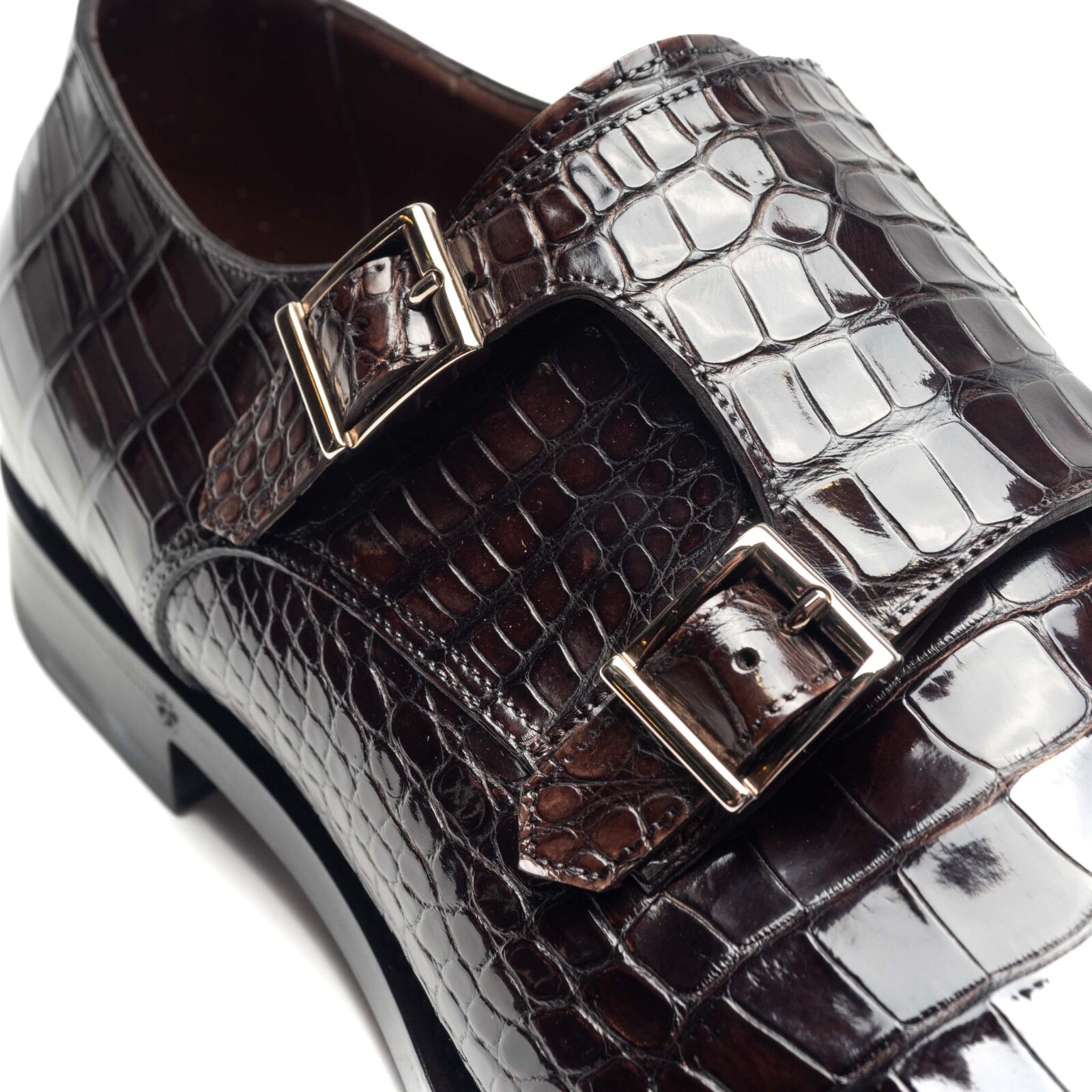 Pre-owned Santoni Double Monk Crocodile Alligator Shoes Uk: 11 Us: 12 Eu: 45 Dark Brown