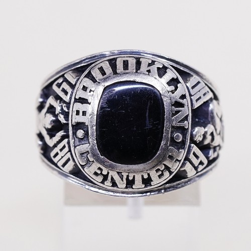 Sz 11.5, 1980s Sterling Silver Ring, 925 Brooklyn Center Statement W/ Obsidian Sz 11.5, 1980s Sterling Silver Ring, 925 Brooklyn Center Statement W/ Obsidian