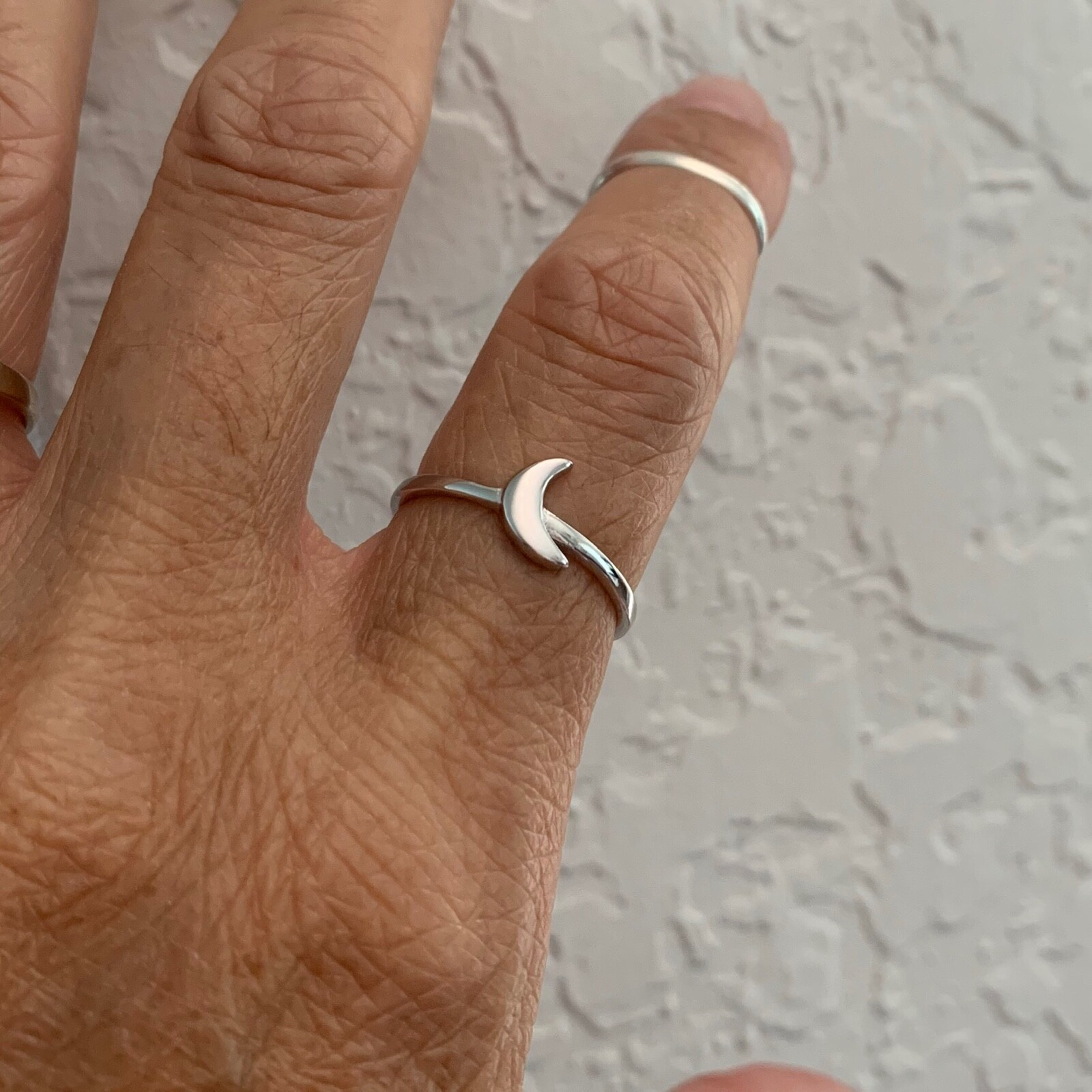 Sterling Silver Small Solid Crescent Moon Ring, Silver Ring