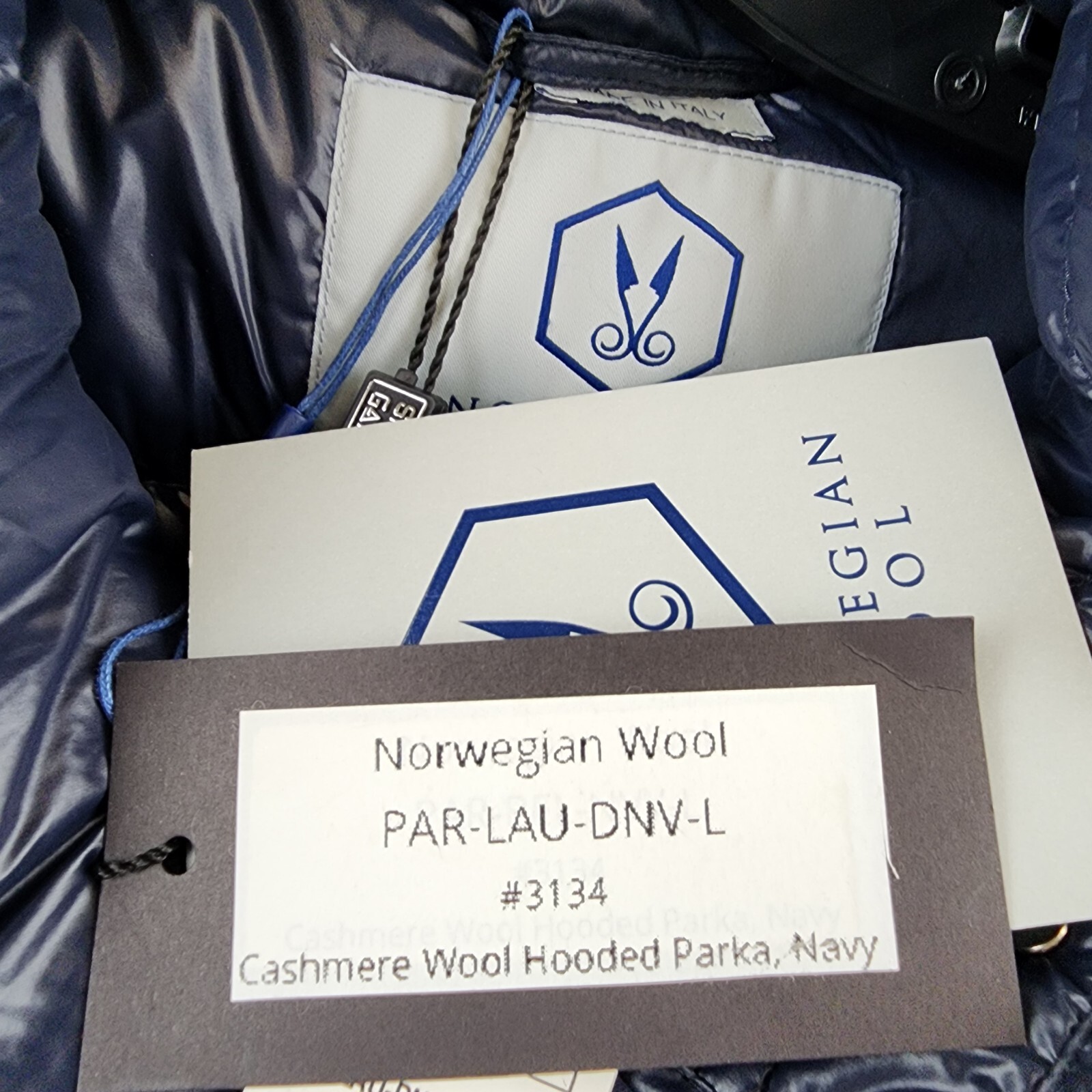 Norwegian Wool Cashmere Wool Blend Down Parka Women's L Navy Snap Front Closure - Picture 6 of 16