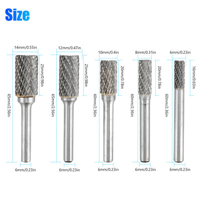 5Pcs 1/4'' Tungsten Carbide Burr Die Grinder Shank Set 6-14mm Rotary Drill Bits