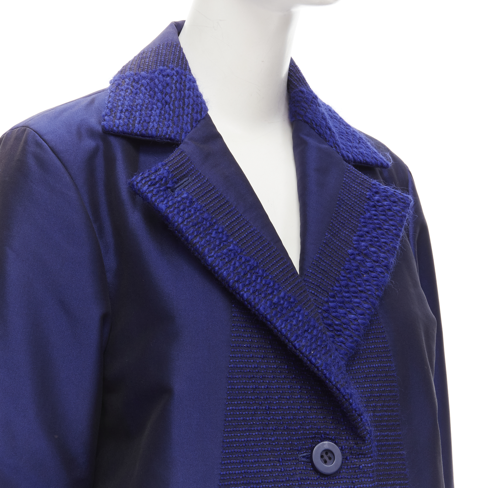 ISSEY MIYAKE cobalt blue taffeta tweed multi texture cocoon