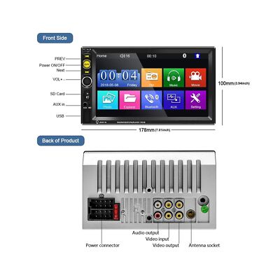 Nhopeew Double Din Car Stereo with Bluetooth and Backup Camera 7 Inch Touch S...