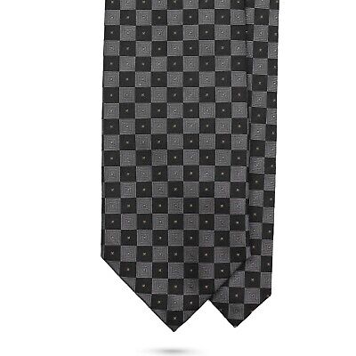 Difou Black & Gray Square Italy Woven Silk Tie