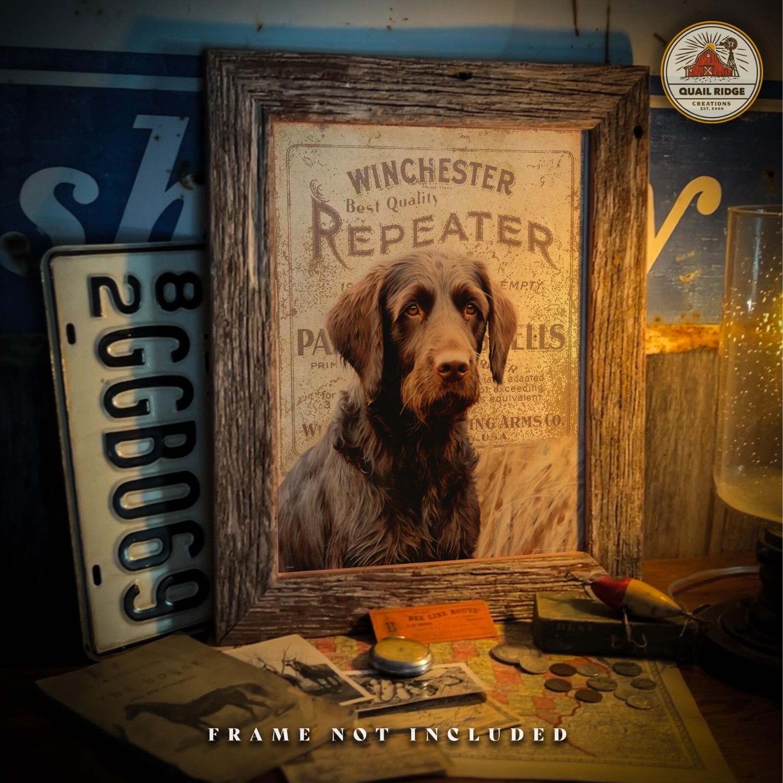 Vintage Winchester Shotgun Shell Box Art Print Pudelpointer Dog Hunting Artwork