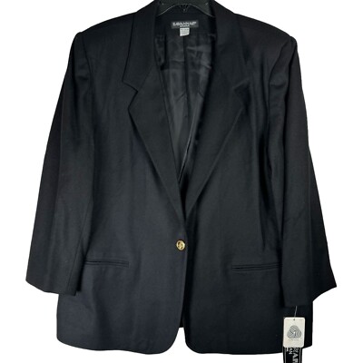 Vintage Savannah Pure Wool Black Blazer Jacket Plus Size 22 Gold Button Academia