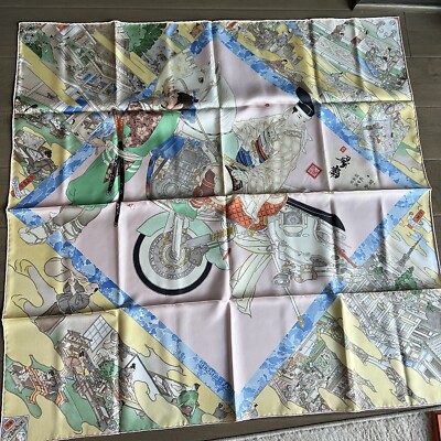 NWT Hermes Silk Scarf Les Artisans d 'Hermes 90 Pink Yellow Japan Japanese