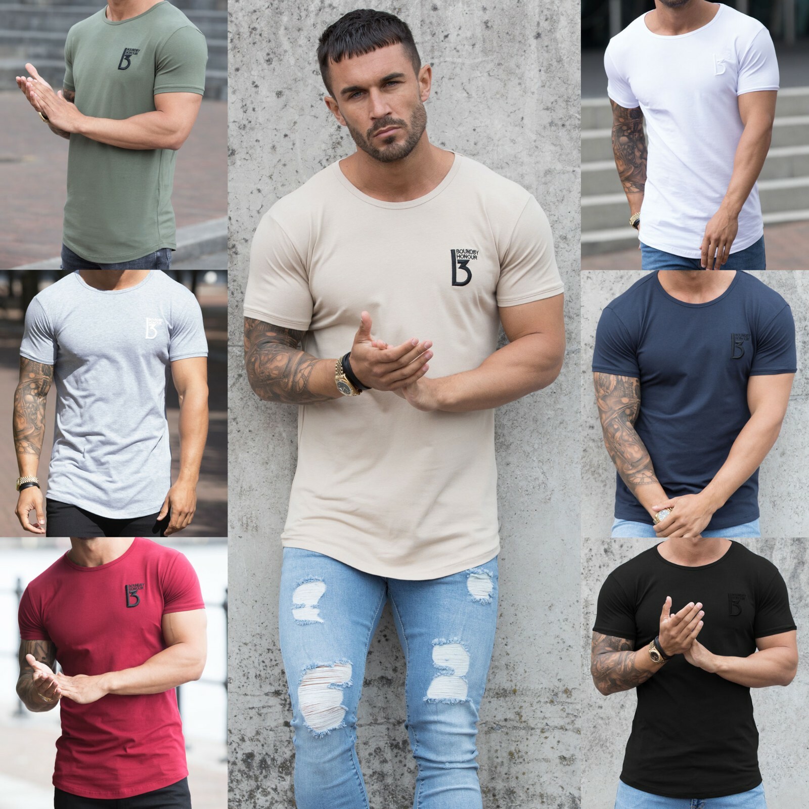 BBH Designer Mens Slim Fit Muscle T Shirt Gym Fitness Plain Curved Hem Tee  Top | eBay UK