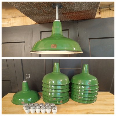 VTG Green Porcelain Enamel Barn Light Fixture by Goodrich 16quot REWIRED Industrial