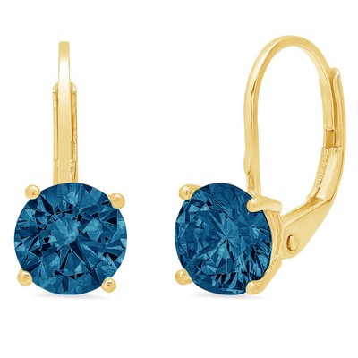 Pre-owned Pucci 2.0 Ct Round Cut Natural London Blue Topaz Drop Dangle Earrings 14k Yellow Gold