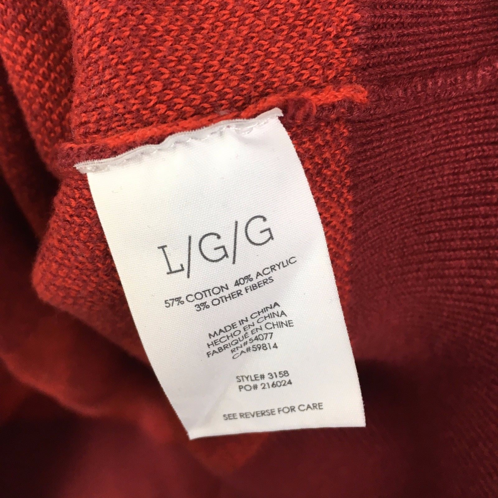 CAbi Womens Large Red Camo Pullover Cotton Sweater Crewneck Maroon Fitted 3158