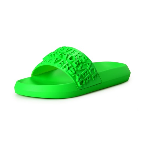 Versace Men's Lime Green Logo Embossed Pool Slide Flip Flops