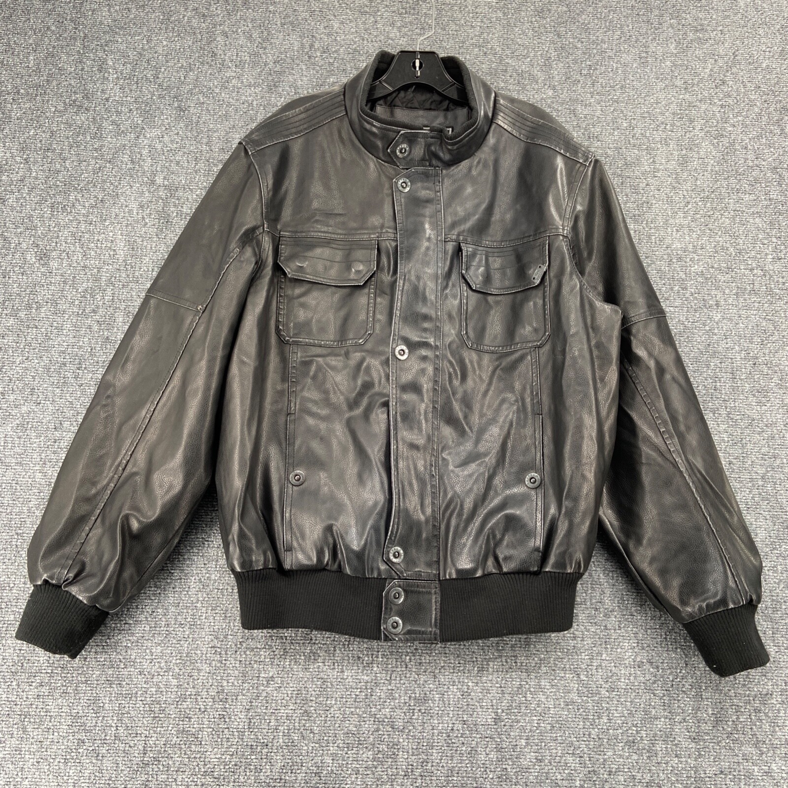 Buffalo David Bitton Jacket Mens Large Black Leather Lined