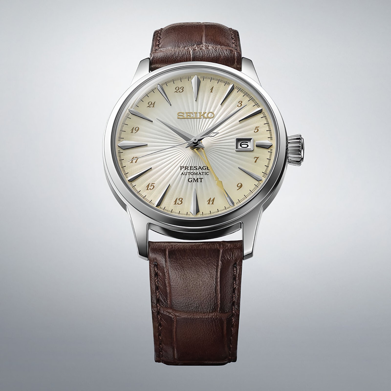 Pre-owned Seiko Presage Ssk041j1 Cocktail Time Automatic Gmt Cream Yellow Dial Watch Japan