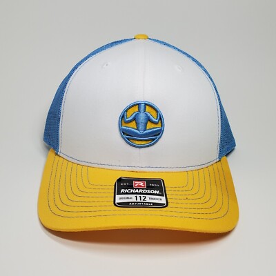 NWT Richardson 112 Trucker Hat Levitate Yoga Blue White Yellow Mesh Snap Back