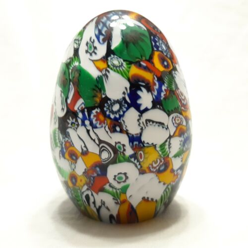 Vintage Murano Millefiori Paperweight Egg Size Small Floral Art Glass 3 in Tall
