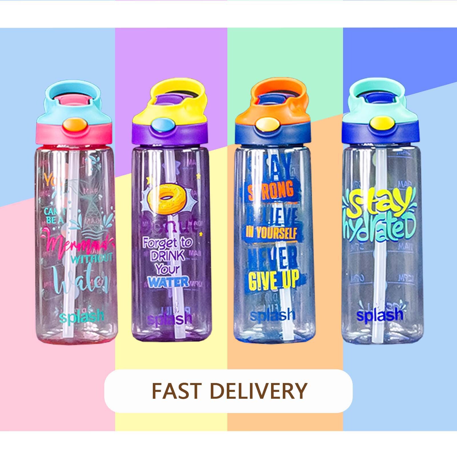 Kids Leakproof 22 oz Motivational Water Bottle with Straw & 