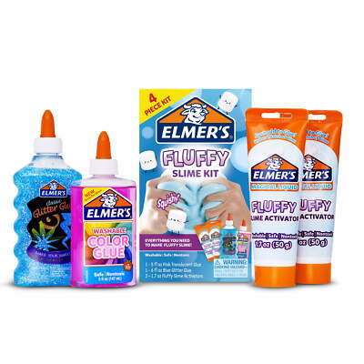 Elmer s Fluffy Slime Kit, Translucent Glue, Glitter Glue, Slime Activator, 4 Ct