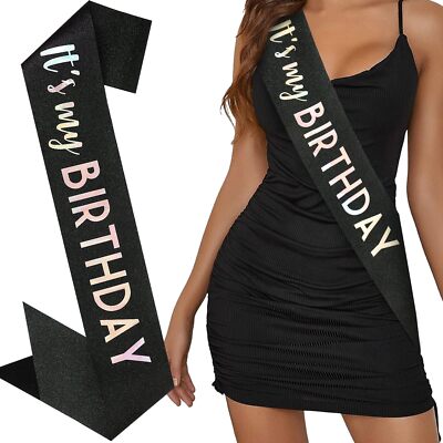 It's My Birthday Sash Black Glitter Sash with Multicolor Foil Happy Birthday ...
