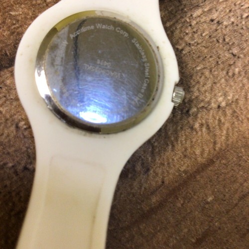 accutime watch corp white rubber band with gray elephants gray face silver trim