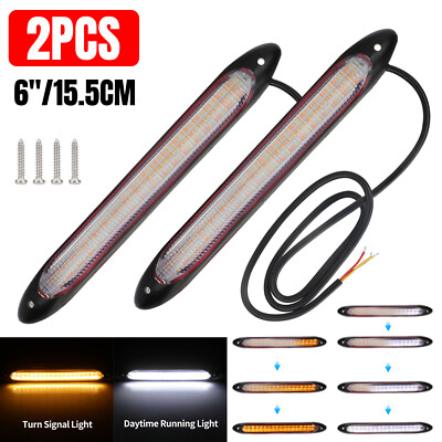 2x 6'' DRL LED Headlight Strip Light Daytime Running Sequential Turn Signal Lamp