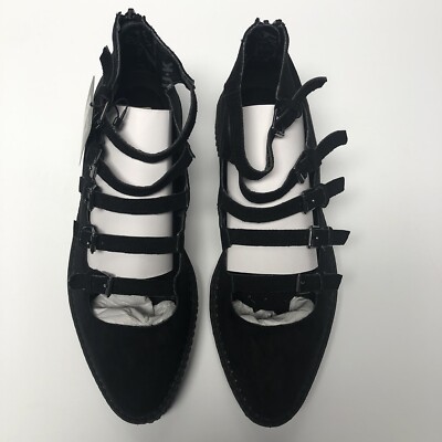 TUK Black Suede Multi Strap Pointed Mary Jane Flats Sz 10