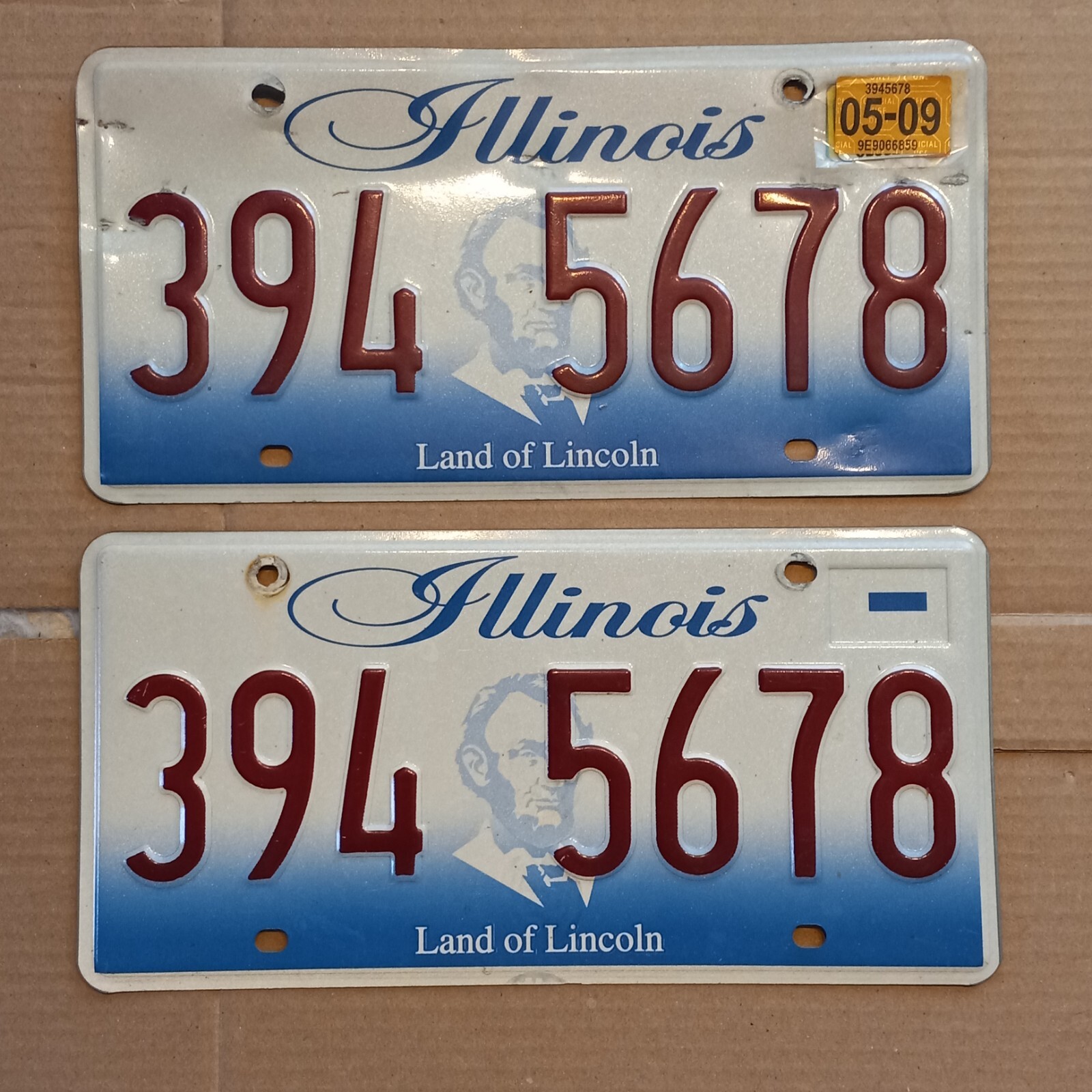 PAIR 2009 Illinois License Plates - &ldquo;394 5678&rdquo; (red white blue) 05 