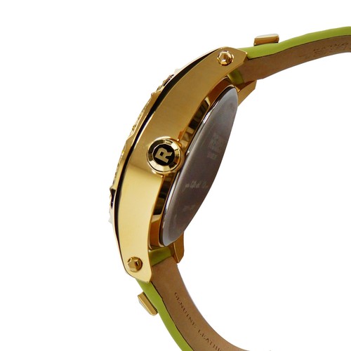 Pre-owned Rebel Women's Rb111-9171 Gravesend Gold Ip Steel Lime-green Leather Wristwatch