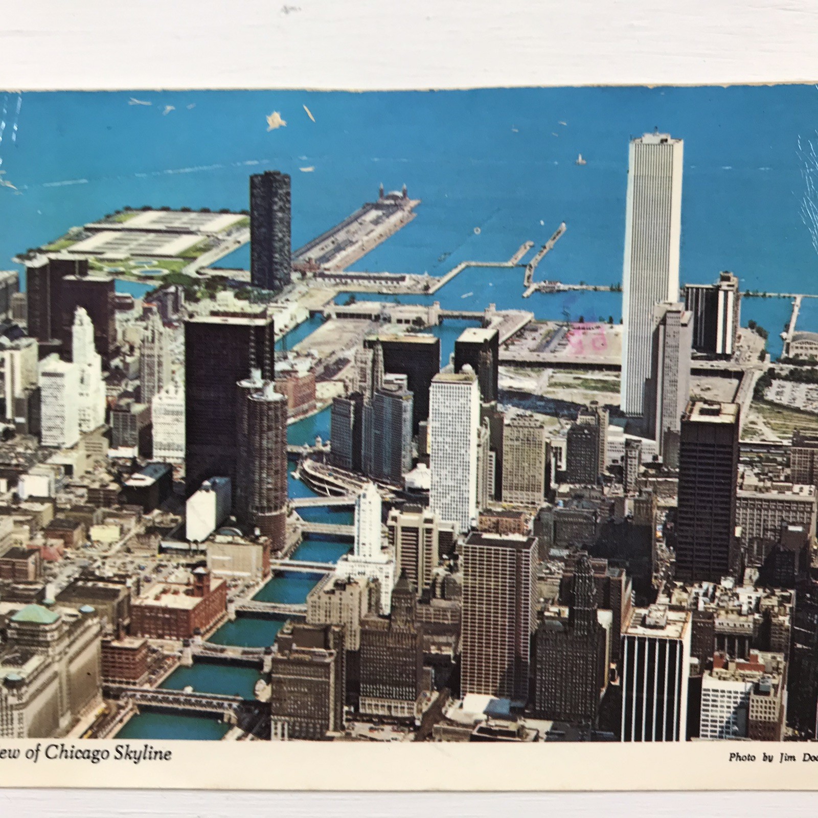 C. 1970s Birds Eye View Chicago Illinois Bridge Street River Building Postcard