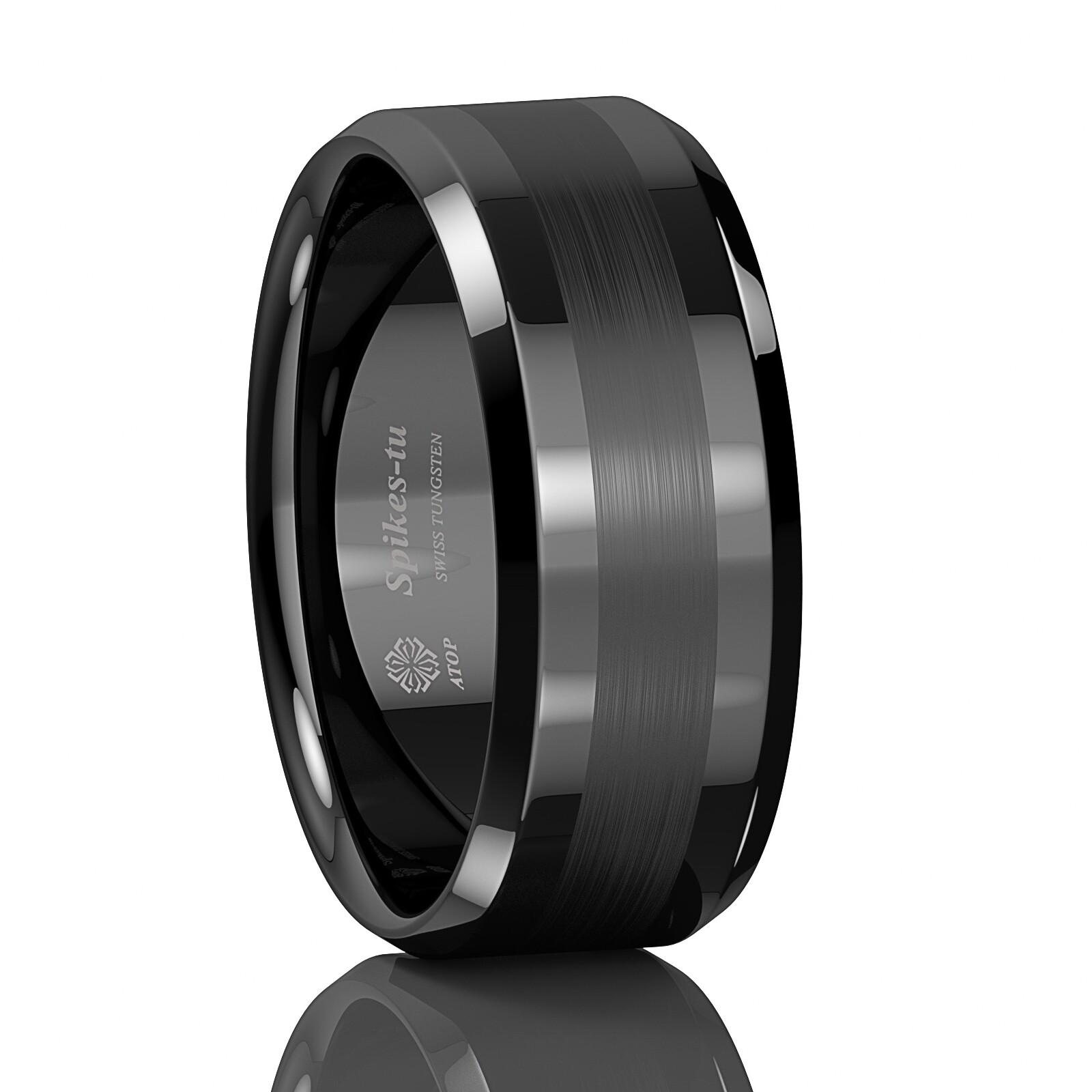 8/6mm ATOP Brushed Center Black Tungsten Carbide Ring Wedding Band Mens Jewelry