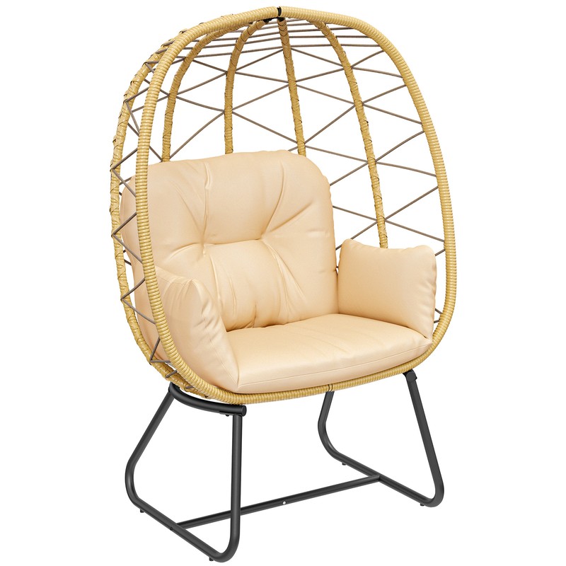 Freestanding Patio Wicker Oversized Lounger W/ Cushion Beige