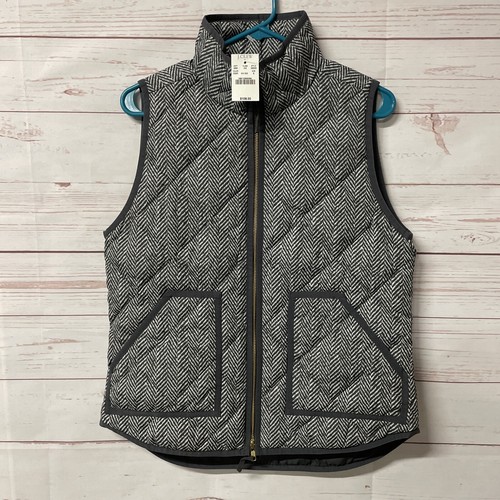 J Crew #02533 Quilted Puffer Vest Gray Herringbone Printed