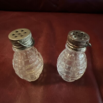 Vintage Mini Glass Hand Grenade/Lantern Shaped Hanging Salt & Pepper Shakers 