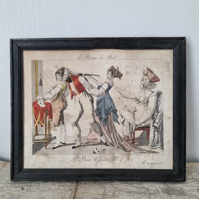 Gravure Ancienne 1810 Incroyable Merveilleuse Le Bon Genre NÂ°9 Retour Du Bal