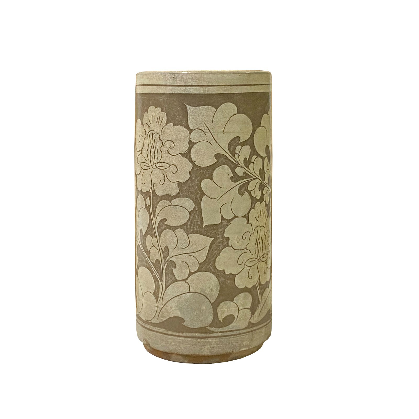 Chinese Handmade Ceramic Tan Taupe Flower Column Vase ws2803S Chinese Handmade Ceramic Tan Taupe Flower Column Vase ws2803S