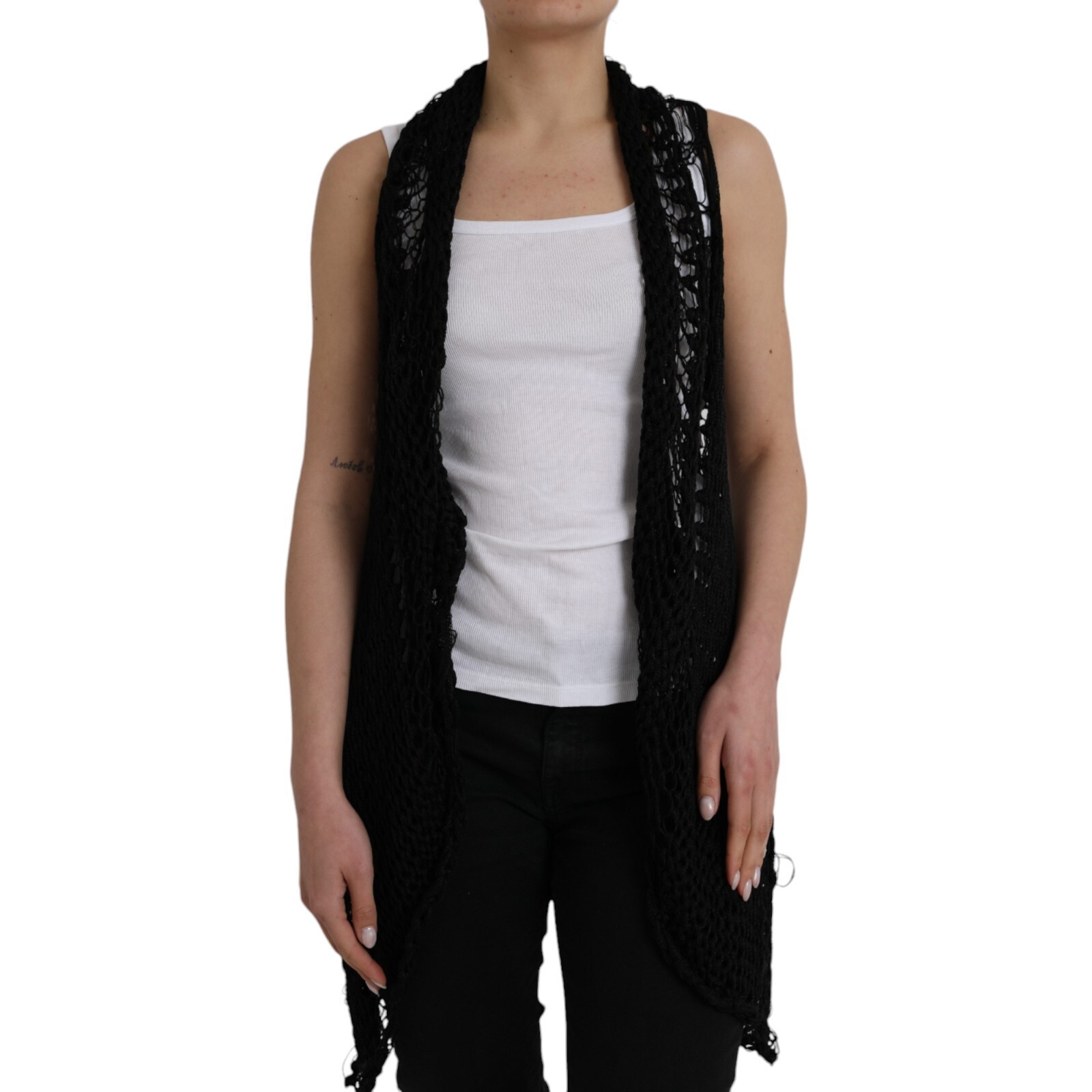 Топ MASNADA, черный вязаный кардиган без рукавов с глубоким вырезом, блузка, один размер, цена 800 долларов США