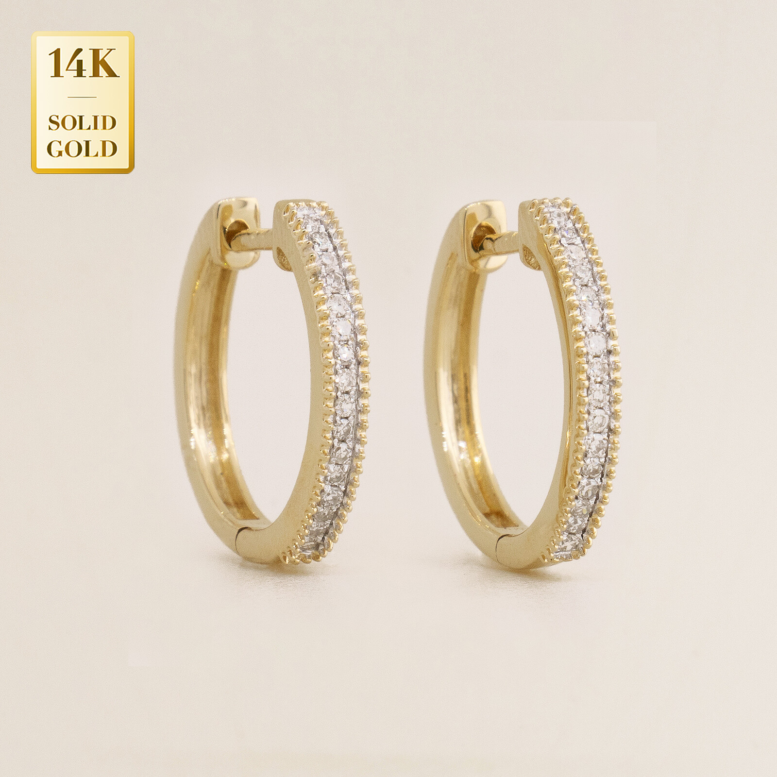 Pre-owned Anygolds 14k Real Solid Gold Micropavé Natural Diamond Hoop Earrings Cartilage Tragus Ear In 14k Yellow Gold
