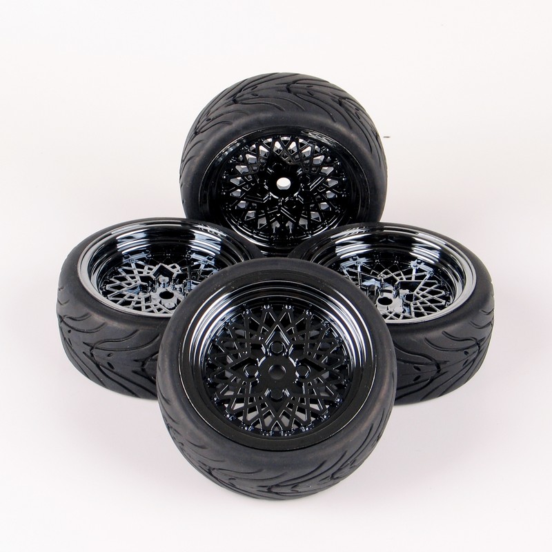 4pc 1:10 Tires&Wheel 12mm On-Road Racing RC Cars Drift Rubber Hex For HSP HPI