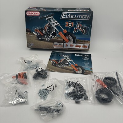 Meccano Erector Evolution Chopper Motorbike Motorcycle 2 in 1 250 Parts Open Box