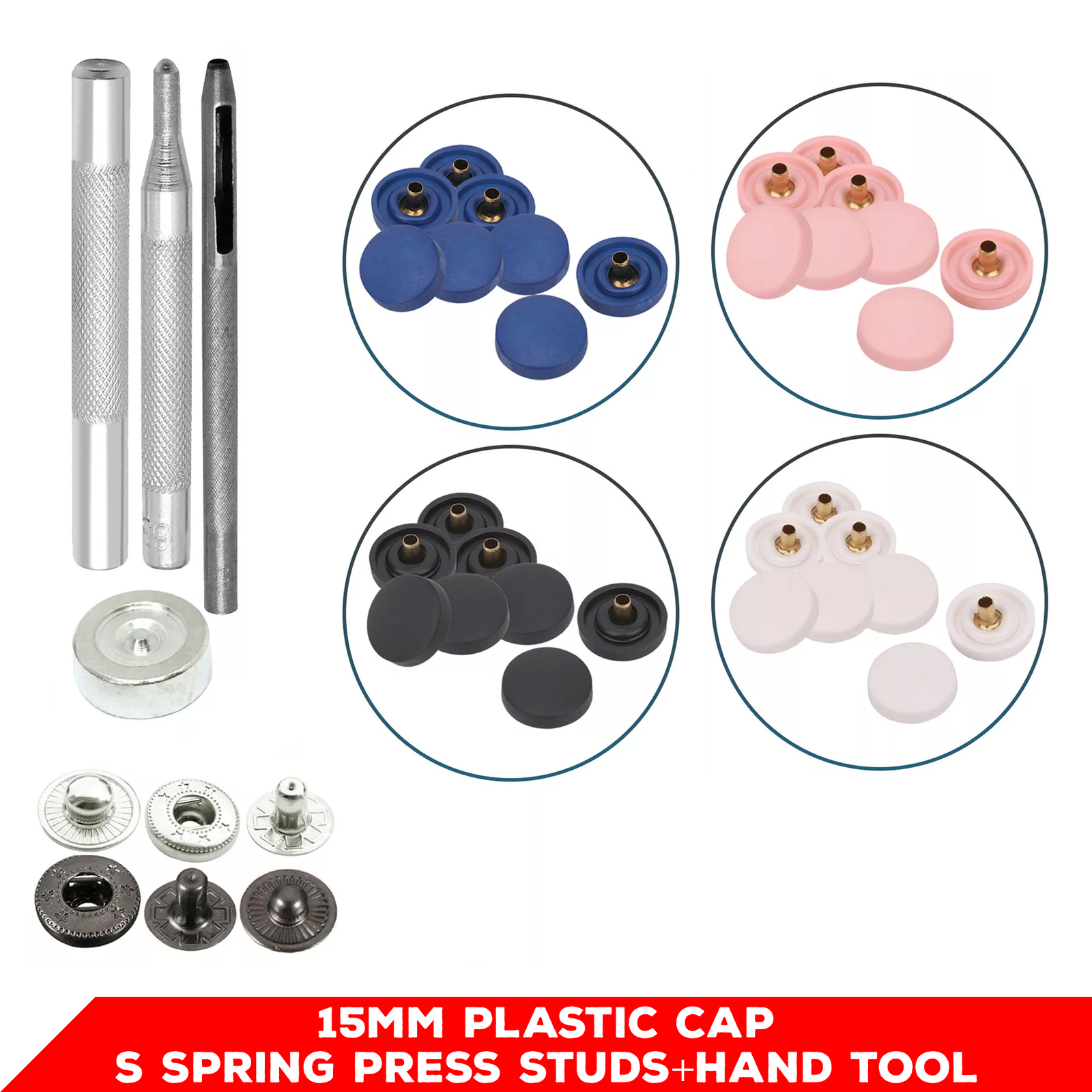 S Spring Snap fastener 15mm Press stud for Jackets Jeans craft Clothes Bags DIY