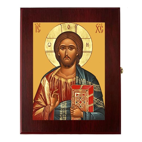 Christ Teacher Gold Foil Framed Icon Box Rosary Holder 7.5" Ortho