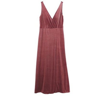 JENNY YOO Devon Stretch Velvet Dress Bridesmaid Front Slit English Rose Size 16