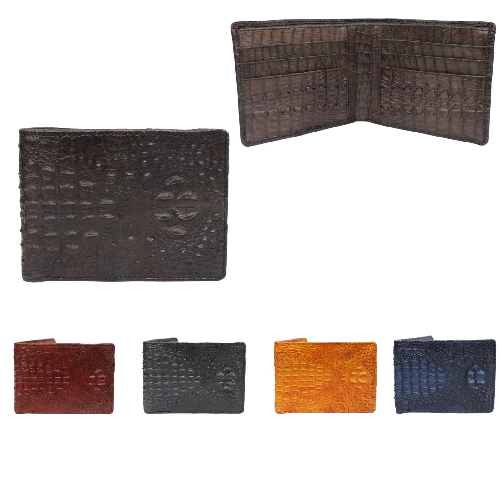 Double-Sided Genuine Croc HornBack Leather Skin Bifold Men's Wallet