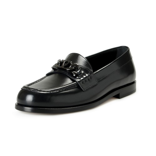 Valentino Garavani Men's VLogo Chain Black Leather Loafers