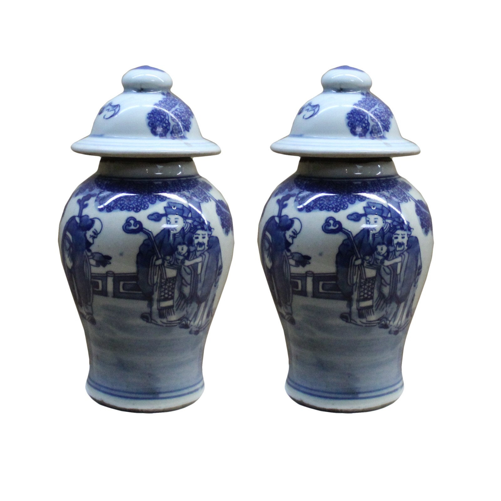 Lot of 2 Chinese Porcelain Blue & White Small Round Lid Jars ws106S Lot of 2 Chinese Porcelain Blue & White Small Round Lid Jars ws106S