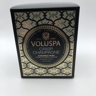 Voluspa Candle Crisp Champagne 9.5oz Jar New With Box Vanilla Bean Oak Black