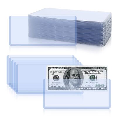 50 Pack Hard Plastic Clear Money Holder 6.8 x 2.9 PVC Transparent Bill Mon