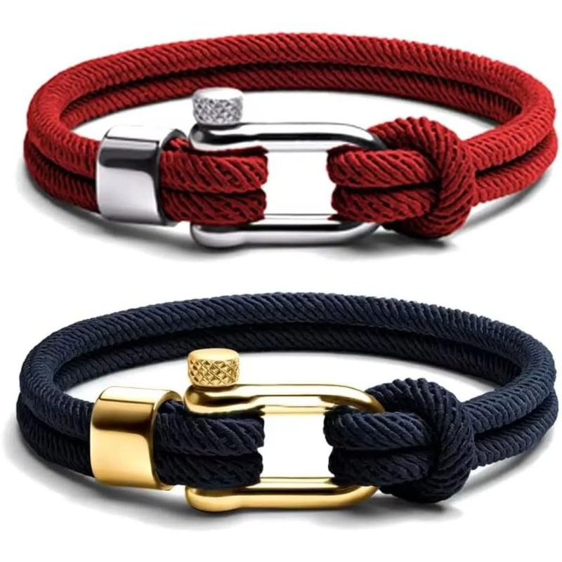 Platinum Rope Bracelet for Men Waterproof Nylon Marine Cord with Stainless Steel